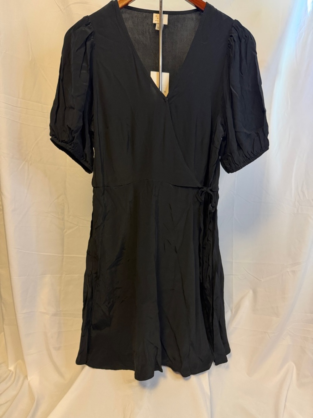 a new day Balloon Short Sleeve Wrap Dress - Black - size small